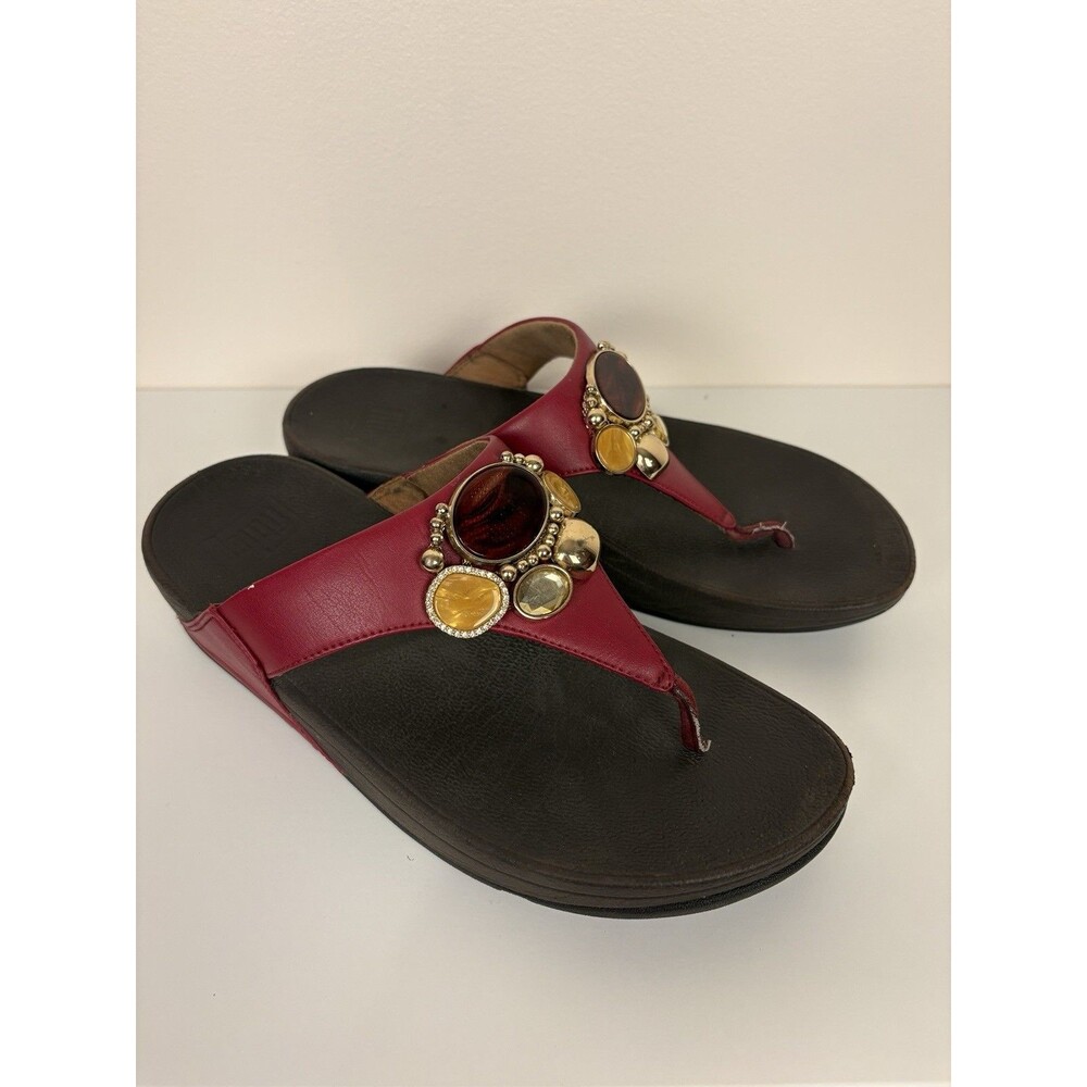 Fitflop Sandals Women's 8 Red Jewels Bling Embellished Classic Comfort Thong - Picture 2 of 6